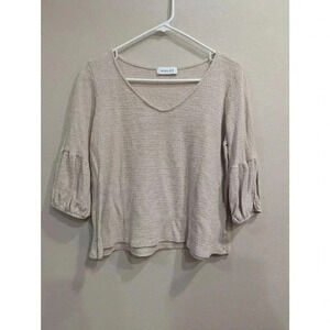 Women's neutral cream puffed sleeve v-neck shirt by Gilli size M